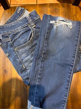 American Eagle Outfitters Blue Distressed Skinny Jeans Super Stretch